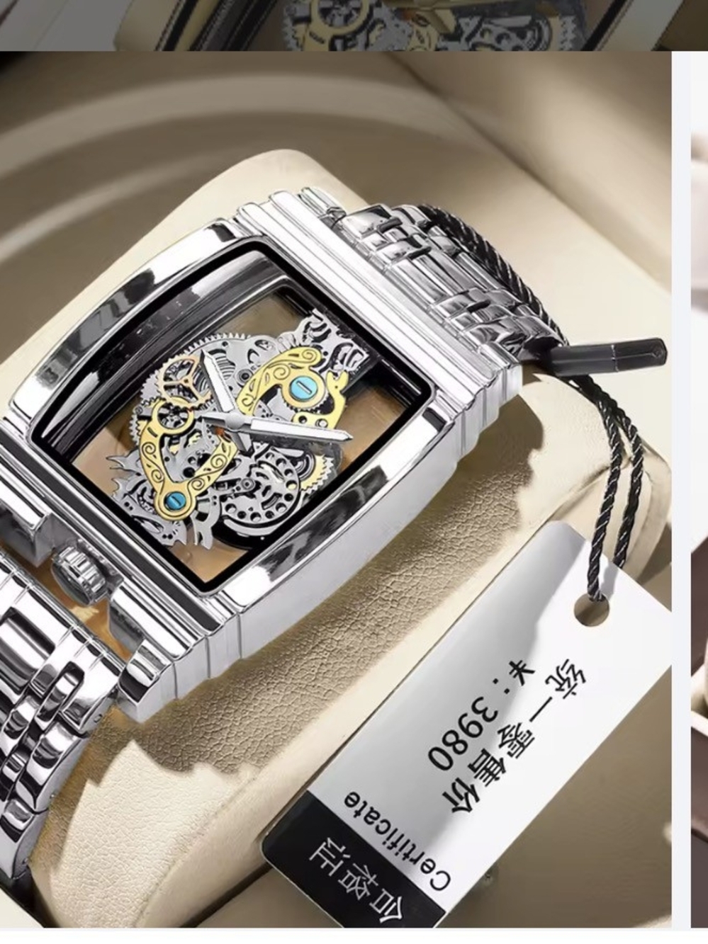 Silver Men's Skeleton Mechanical Watch - Unbranded